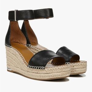 Franco Sarto Clemens Raffia Espadrille Black Wedge Sandals